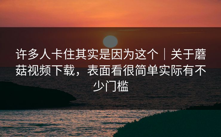 许多人卡住其实是因为这个｜关于蘑菇视频下载，表面看很简单实际有不少门槛
