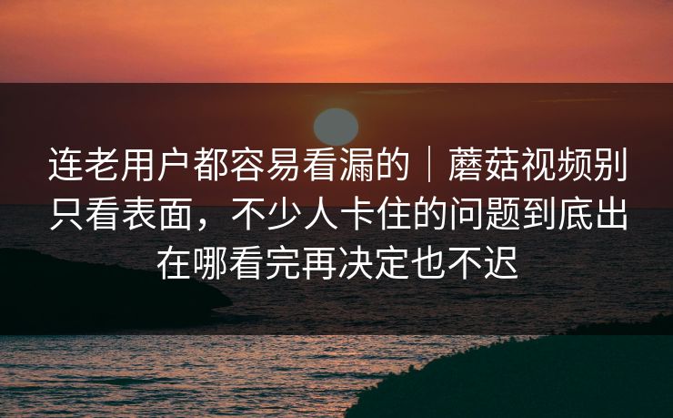 连老用户都容易看漏的｜蘑菇视频别只看表面，不少人卡住的问题到底出在哪看完再决定也不迟