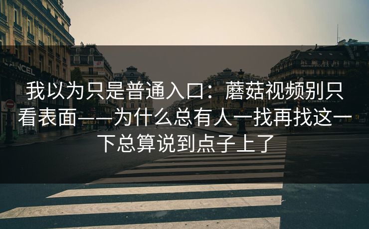 我以为只是普通入口：蘑菇视频别只看表面——为什么总有人一找再找这一下总算说到点子上了